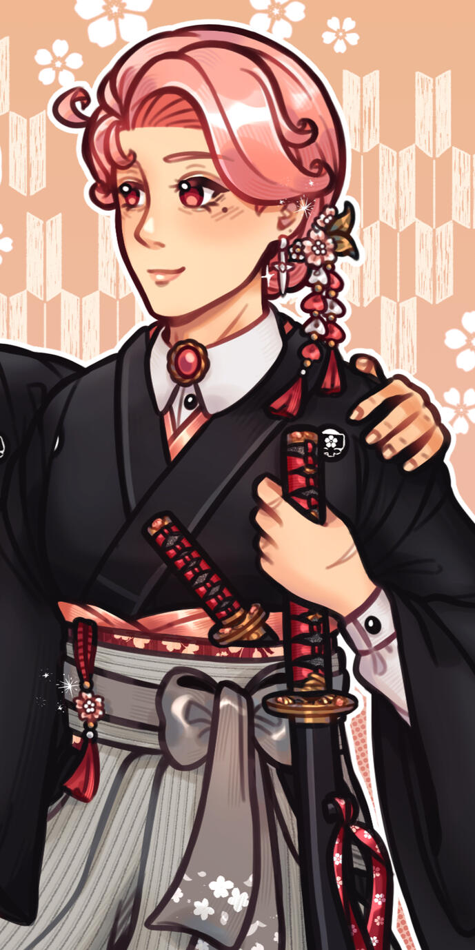 Cheri's formalwear as a married woman, featuring her new crest, tanto, and kanzashi