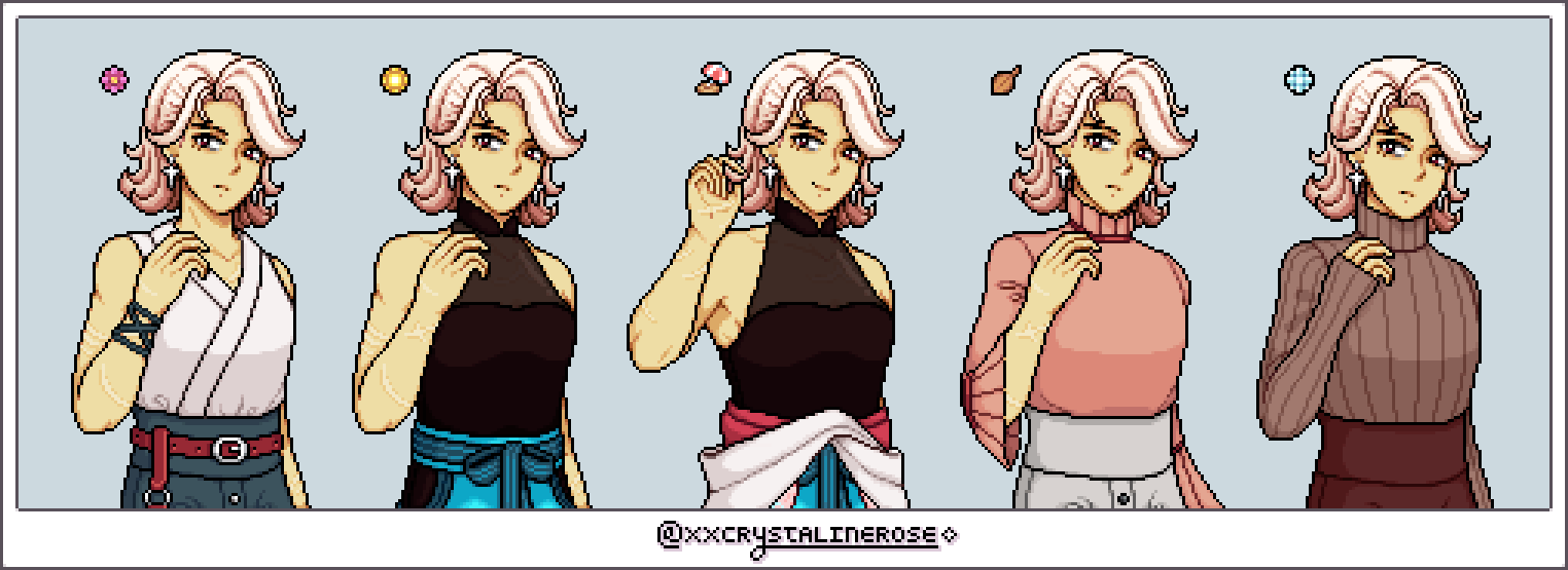 Seasonal pixel portrait clothing layer showcase
